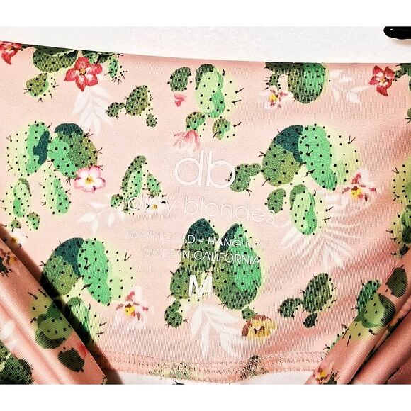 DIRTY BLONDES Cactus Leggings Peach Green Sz Medium Stretch Ankle USA - Picture 4 of 5